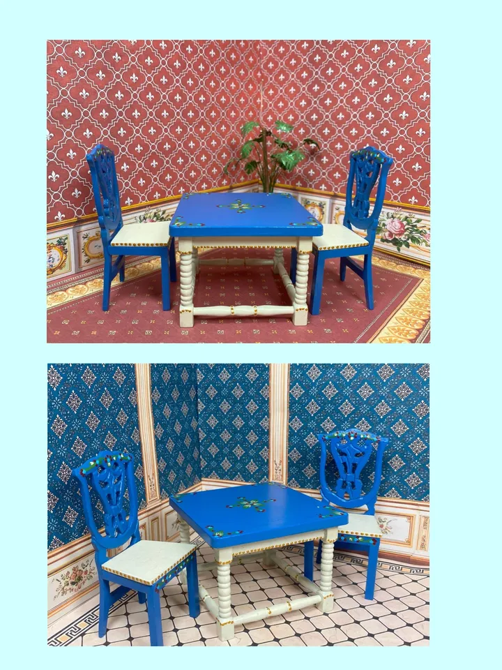 Table and chairs for dollhouse. 1:12. Furniture for doll. miniature. Handmade.