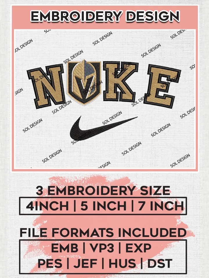 Nike Vegas Golden Knights Machine Embroidery Files, NHL Vegas Golden Knights Embroidery Designs, NHL Golden Knights Logo, NHL Machine Embroidery Designs, Digital Download