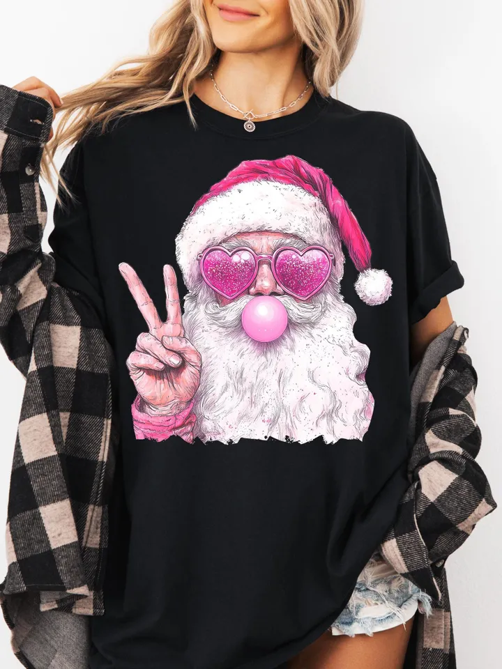 Retro Santa Christmas Blowing Bubble PNG, Vintage Merry Christmas PNG, Funny Santa With Sunglasses Xmas Holiday Sublimation Digital Download