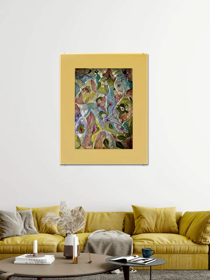 Abstract floral watercolor original artwork, fantasy wall art, pastel and golden colors wall art,one of a kind,wall decoration,gift
