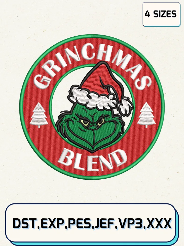 Grinchmas Blend Embroidery File Designs,Christmas Embroidery Designs,Machine Embroidery Files,Grinch Embroidery Design,4 Sizes