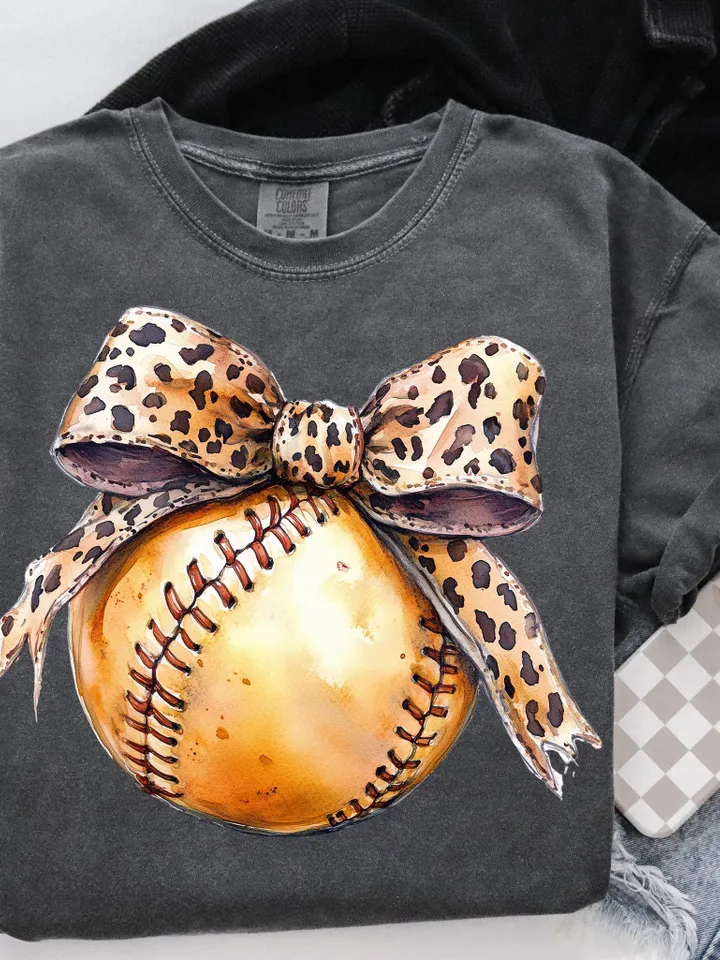 Leopard Retro Softball Bow Png, Coquette Bow Softball Png, Softball mom png, Softball Season Png, Coquette Softball Png Shirt Design