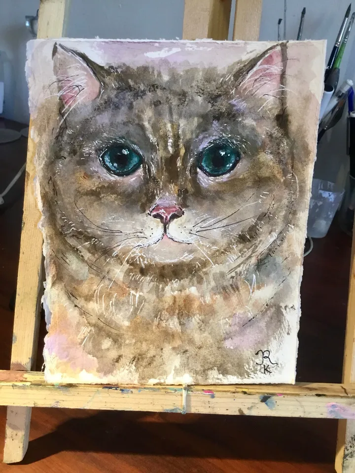 Fat grey cat original painting,watercolor original wall art,watercolor animals painting,cat lovers gifts,cat small original artwork,gift