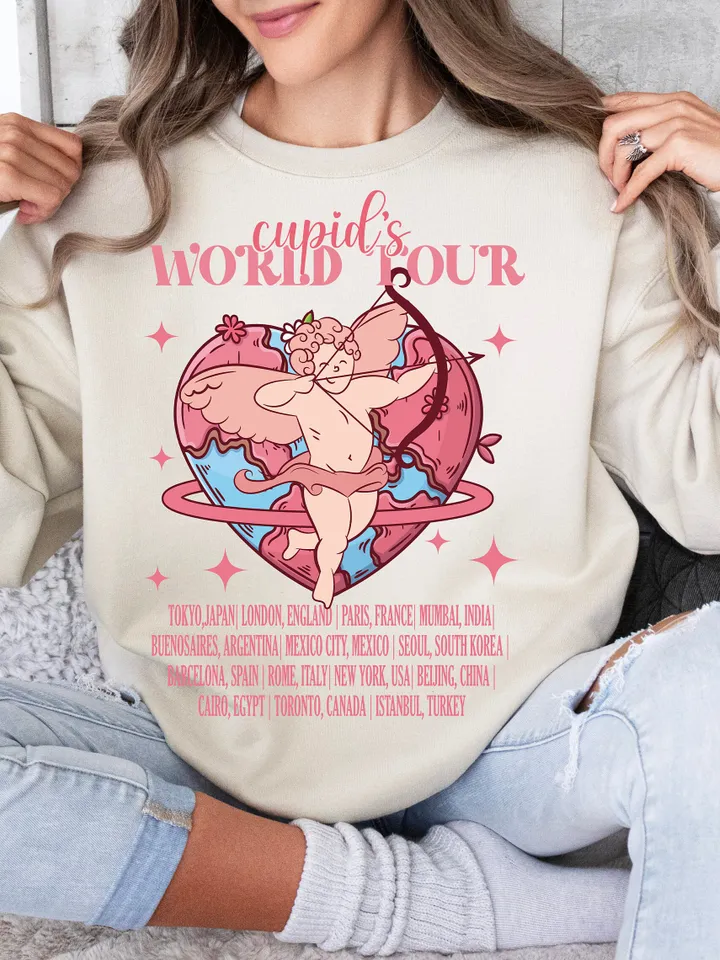 Cupid's World Tour Png, Cupid Valentine PNG, Retro Valentine, Valentine Sublimation, Trendy png, Retro png, trendy vday shirt png