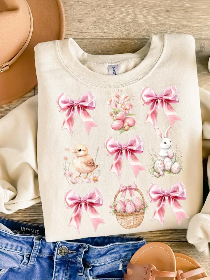 Happy Easter Coquette PNG, Retro Easter Png, Easter Bunny Png, Floral Spring Png, Pink Easter Shirt Design, Bunny Bow Png, Easter Egg Png