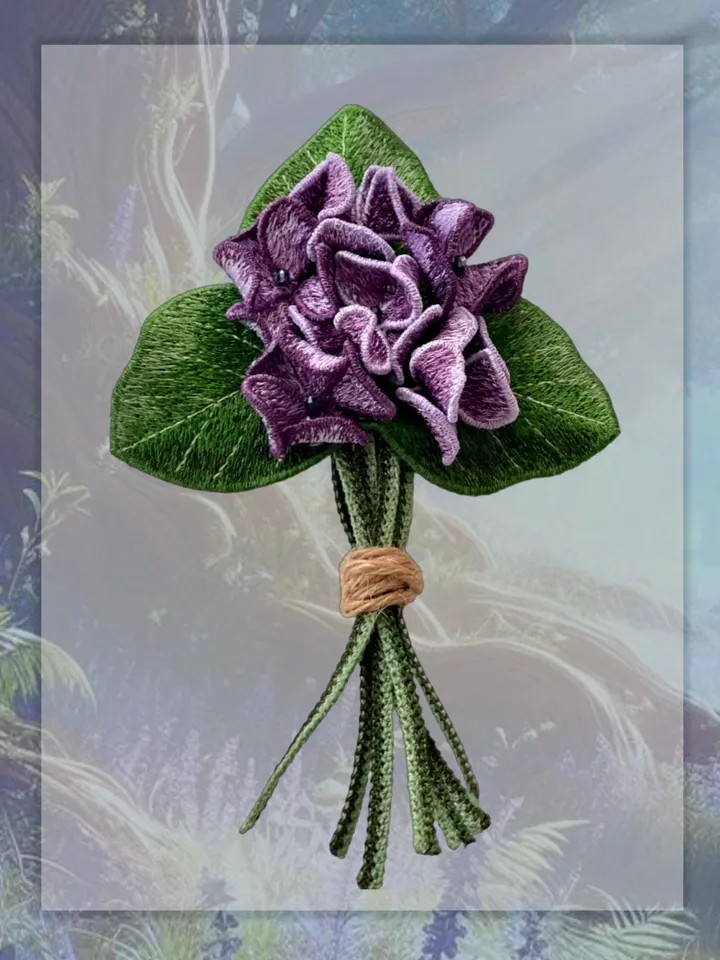 Machine embroidery design three-dimensional flower “Bouquet of violets”