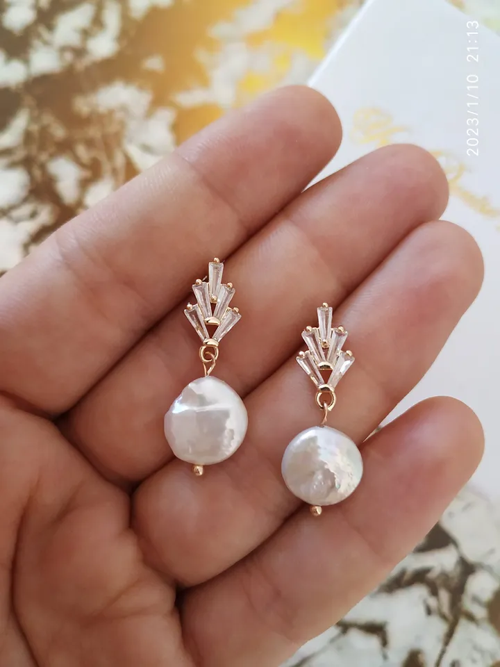 Art Deco Wedding Earrings, Baroque Freshwater Pearl Bridal Earrings, Boho Wedding Earrings, Retro Vintage Style Statement Jewelry, Jewellery