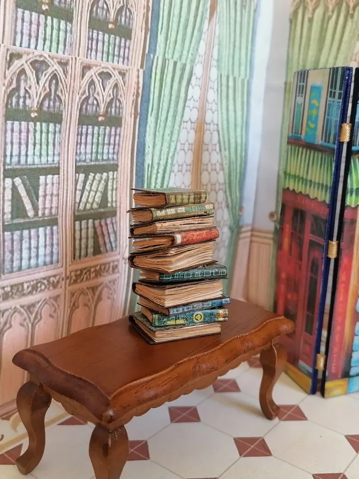 Stack of aged, vintage books. Imitation books. Dollhouse miniature. 1:12. Handmade.
