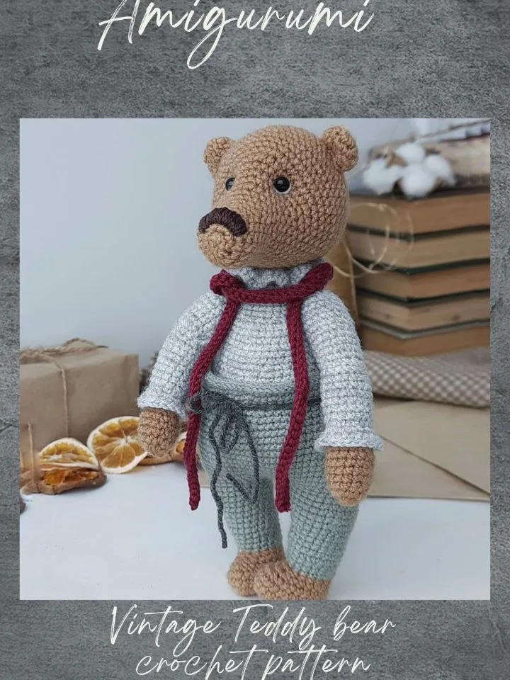 Amigurumi Teddy Bear ccrochet pattern. Vintage amigurumi teddy bear in clothes crochet pattern