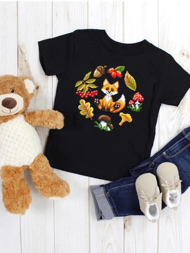 Cross stitch pattern cute little fox DMC chart printable PDF instant download Mushroom cross stitch Autumn embroidery beginners #K8