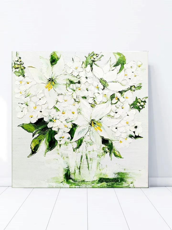 Hydrangea Painting Lily Original Art Impasto Painting Flower Painting 12x12 Flower in vase art