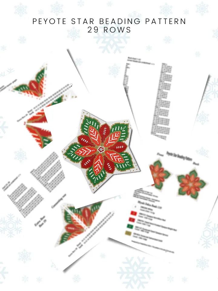 Christmas Star Ornament / 29 rows - 3D Peyote Star Beading Patterns