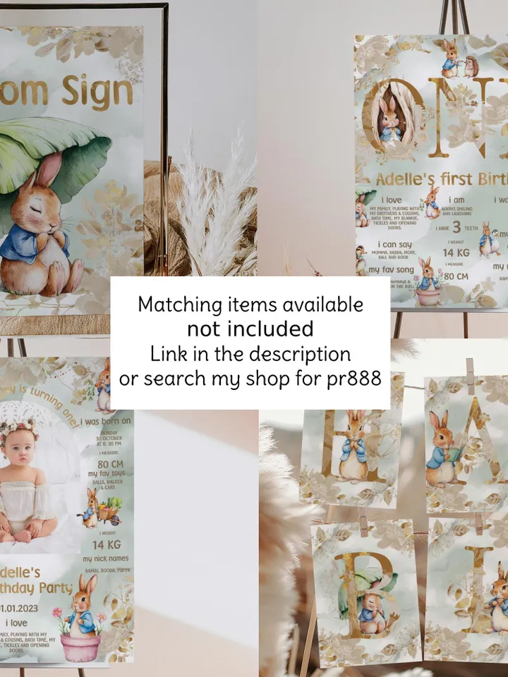Editable and Printable Happy Birthday Garland for 1st Baby Birthday party in Peter Rabbit style instant download and unlimited access pr888