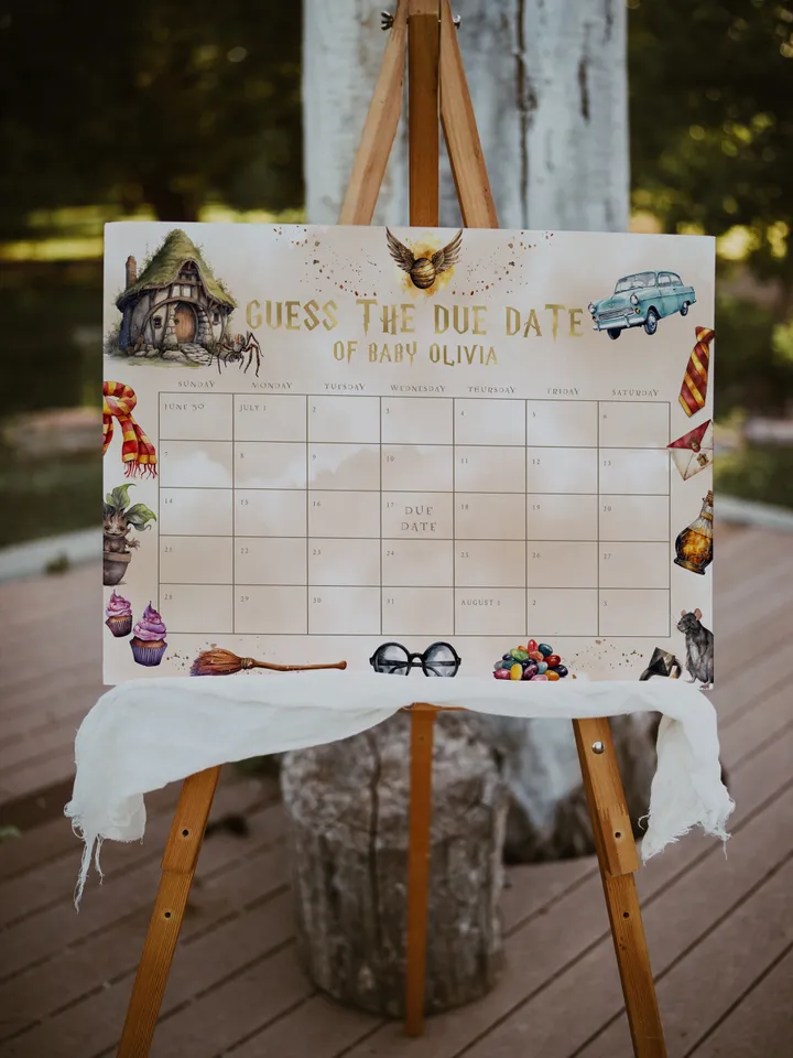 Wizarding World Due Date Calendar Game Baby's Birth Date Game; Magic School Baby Shower; Guess the Due Date Calendar printable; WF55