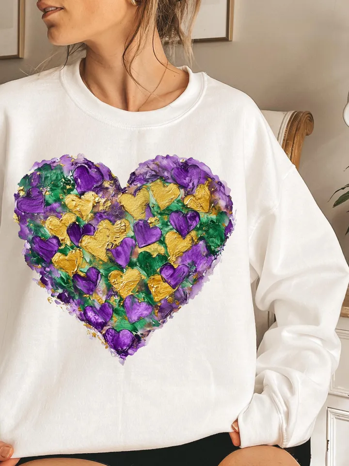 Mardi Gras Heart Brushstroke png, Coquette Bow Mardi Gras Shirt Mardi Beads Louisiana Festival,New Orleans Carnival Heart Brushstroke png