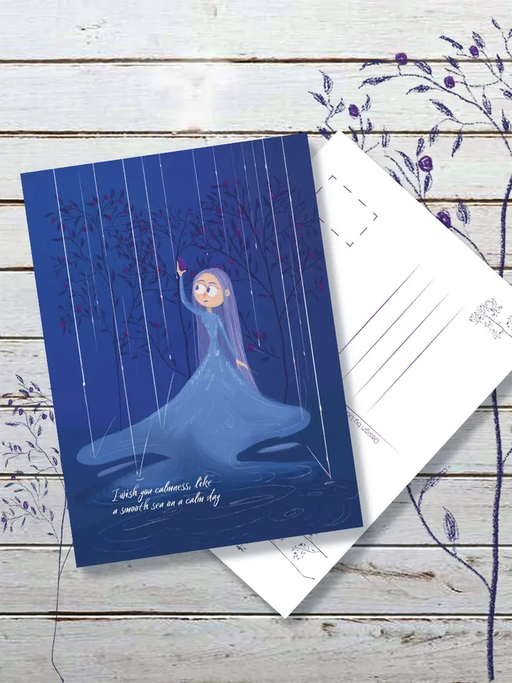 Digital card with wishes, Illustrated postcards, Digital art, wish mental health, digital postcards forest fairy blueberry