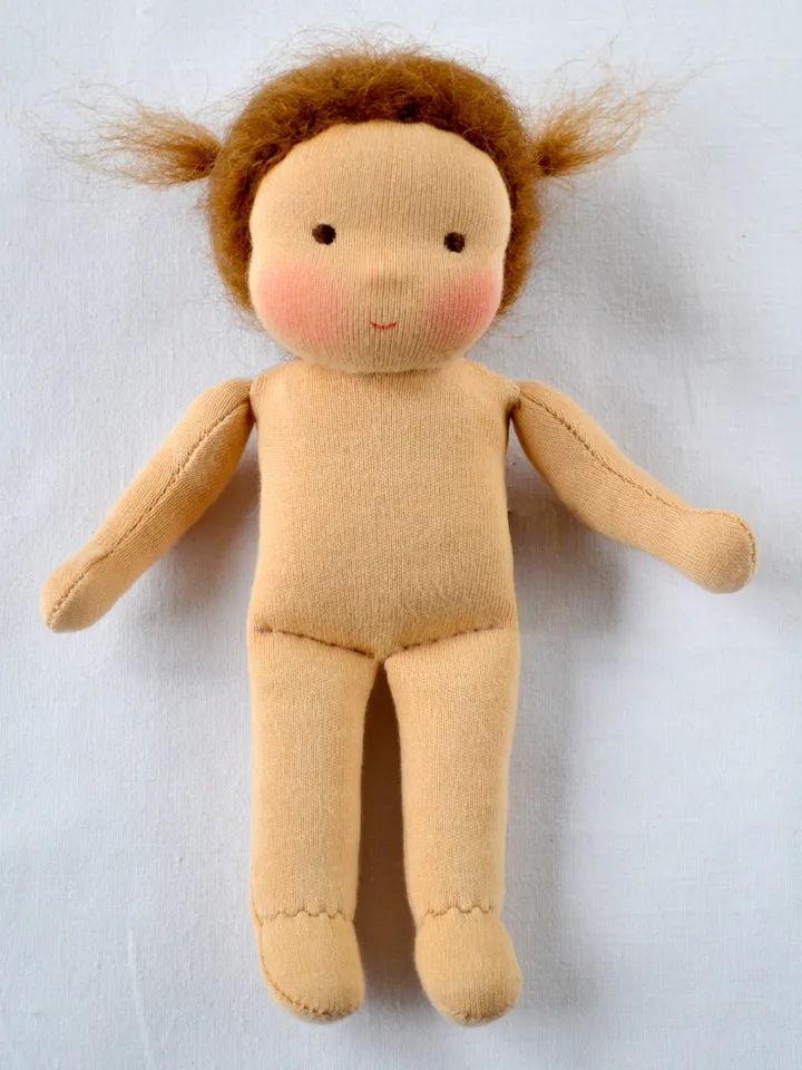 DIY Waldorf classic doll 7 inch (18 cm) tall. PDF sewing pattern and tutorial. Patterns of doll clothes as bonus!