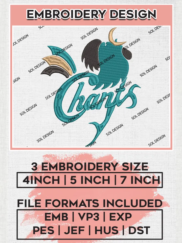 NCAA Coastal Carolina Chanticleers Team Logo Embroidery Design Files, NCAA Coastal Carolina Chanticleers Machine Embroidery, NCAA Teams, 3 sizes, NCAA Machine embroidery designs, Digital Download