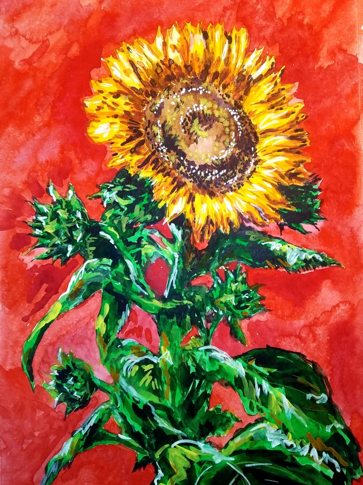 Sunflower Painting Floral Original Art Flower Painting Watercolor Art 11 by 7.5 Above Sofa Art by TatianaArtShop