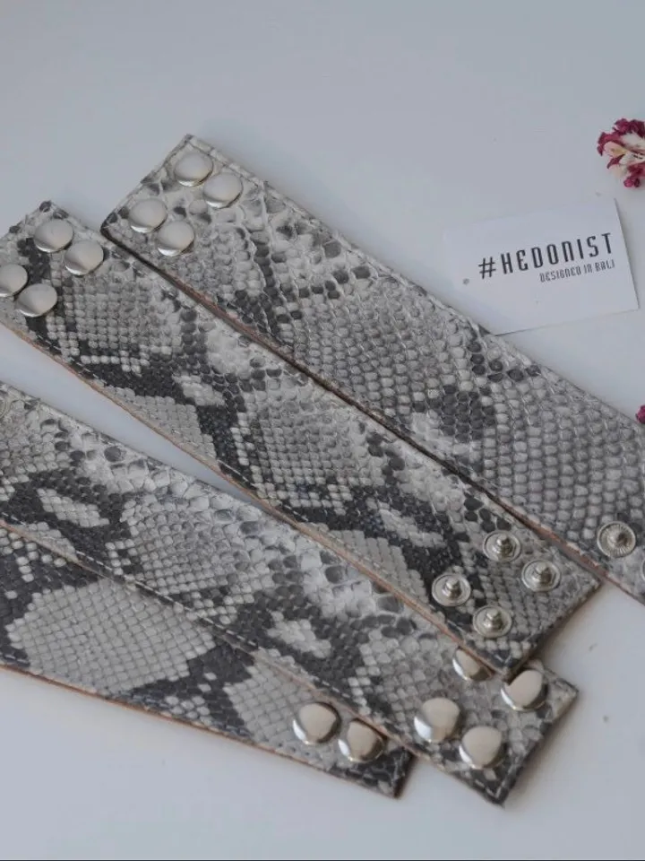 Genuine Python Skin Bracelet SnakePrint Leather Bracelet | Handmade Leather Bracelet Flat | Python Leather Bracelet Woman | Leather Bracelet