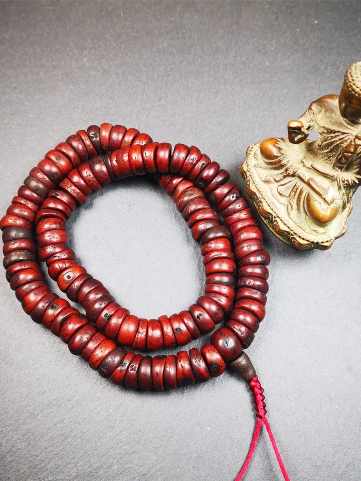 Gandhanra Old 108 Bodhi Seed Beads Mala,13mm Prayer Beads Necklace for Meditation,Circumference 54cm