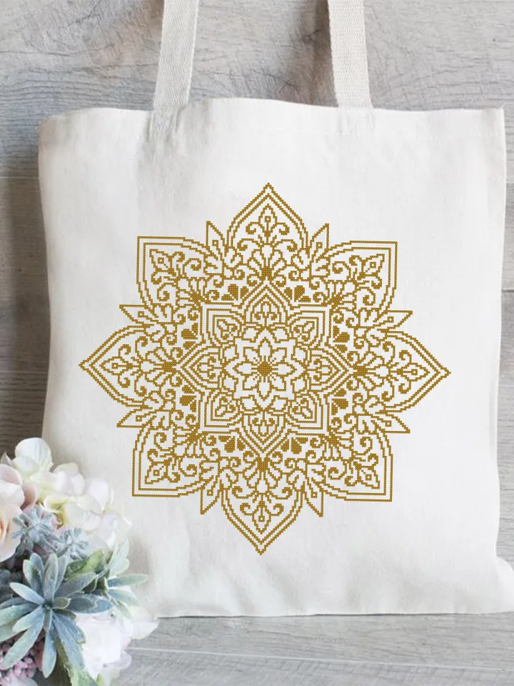 Flower mandala cross stitch pattern download PDF Easy mandala digital PDF Monochrome cross stitch Modern beginner stitch Home decor #M178