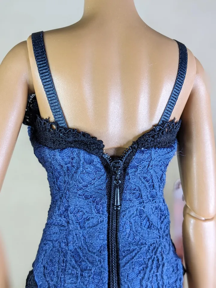 Handmade blue & black lingerie set for 16-inch Fashion Royalty dolls (FR16)