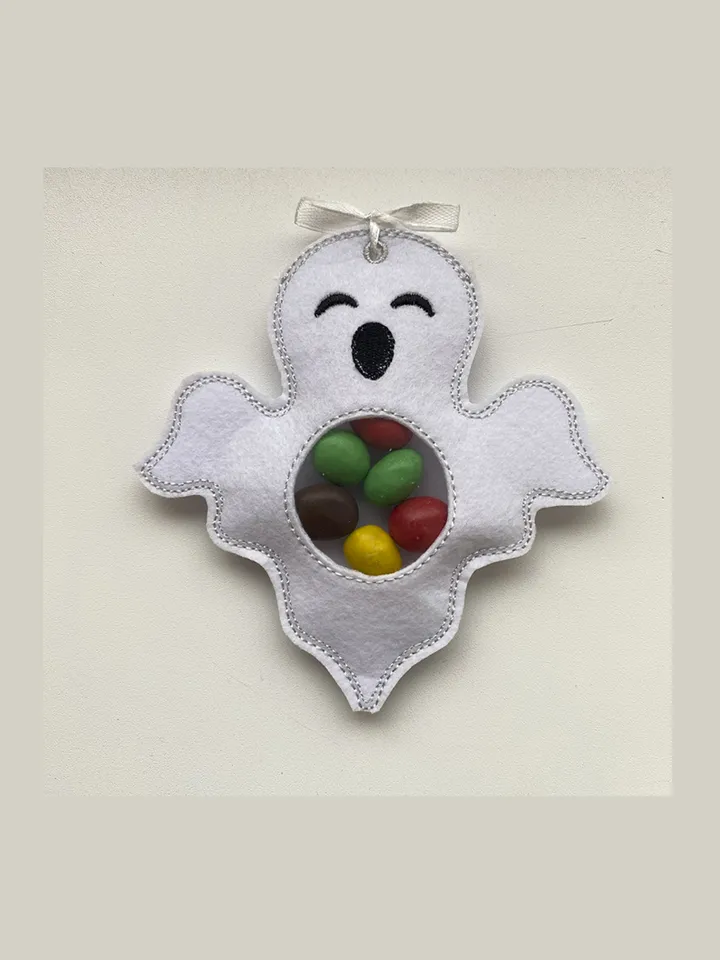 In The Hoop Machine Embroidery design ITH Peekabo Bag Halloween Ghost Witch Skeleton Spooky Treat Bag ITH Pattern. Included 5 sizes!