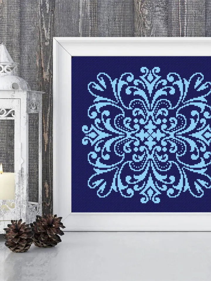 Blue mandala cross stitch pattern PDF download Square mandala pattern digital PDF, Simple cross stitch chart for beginner, Mandala art #M256