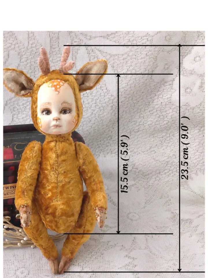 Teddy doll fawn 6 inches sitting.
