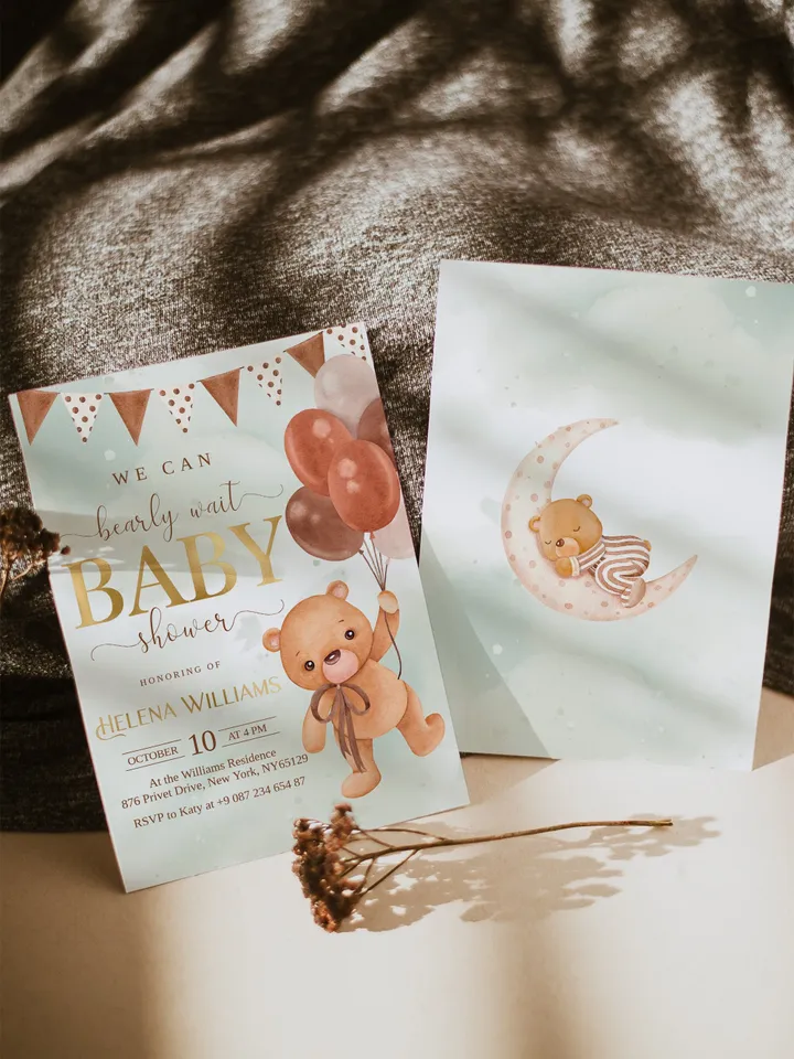 Editable Bearly Wait Baby Shower Invitation Hot Air Ballons Bear Baby Shower Neutral Boho Berly Baby Shower Template
