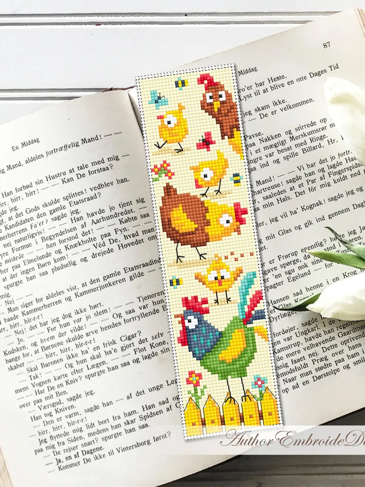 Chicken bookmark cross stitch pattern PDF download Chicken cross stitch chart, Easter bookmark pattern digital, Rooster, Farm animals #B417