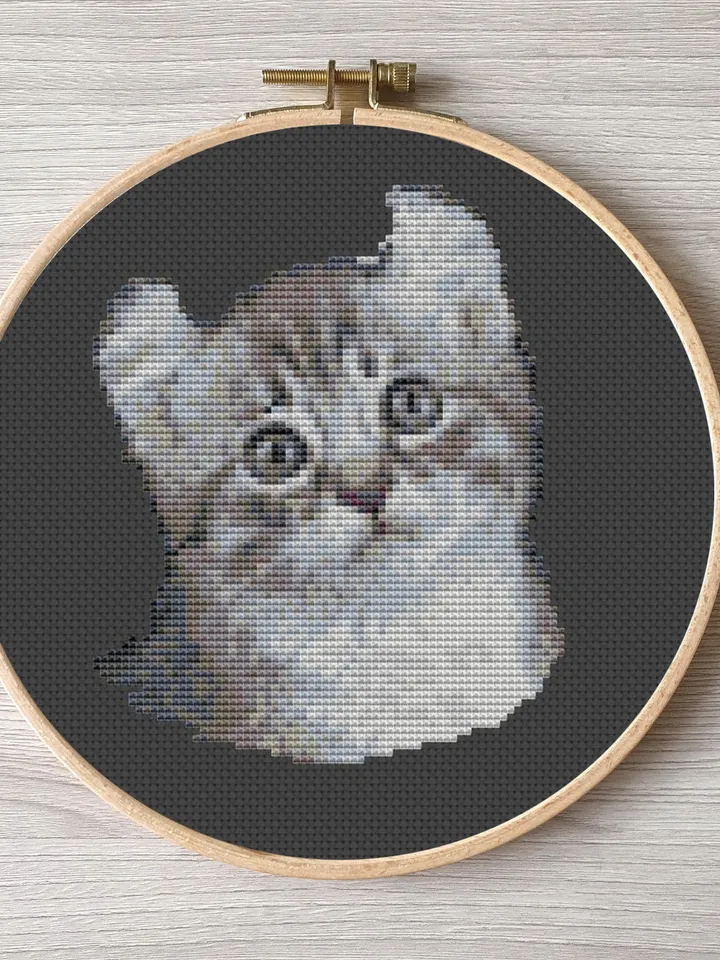 American Curl cat pattern pdf cross stitch, pets easy embroidery DIY, art.2