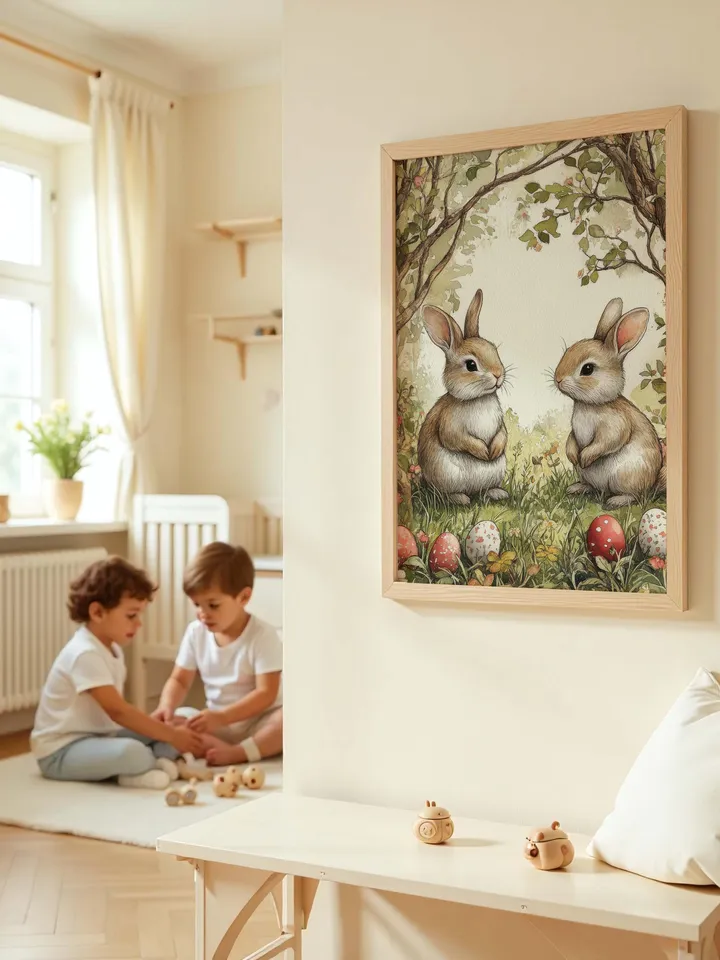 50+Printable Neutral Spring Prints, Gallery Set of Spring Wall Art, Easter Bunny Painting, Farmhouse Easter Painting, Easter Farmhouse Decor
