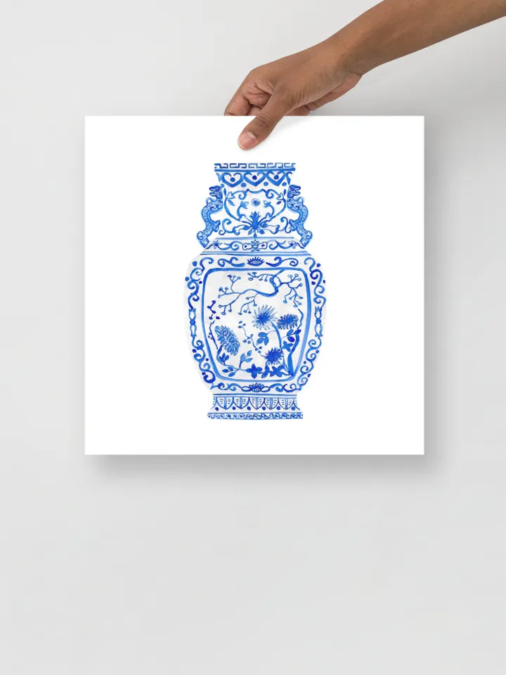 Blue And White Ginger Jar Vase Set Of 3  Watercolor Rabbit Asian Art Gift For Her Chinese Porcelain Vase Prints Classic  Porcelain Art Print