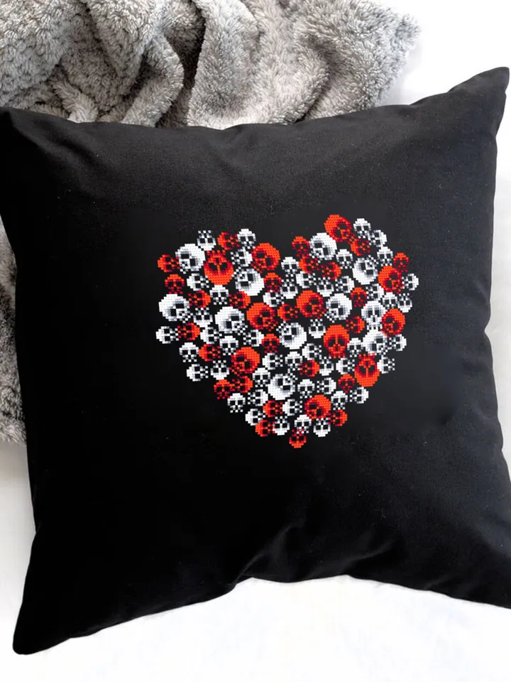 Gothic heart cross stitch pattern download PDF Gothic halloween cross stitch chart, Skull embroidery PDF, Spooky valentine, Horror gift #H31