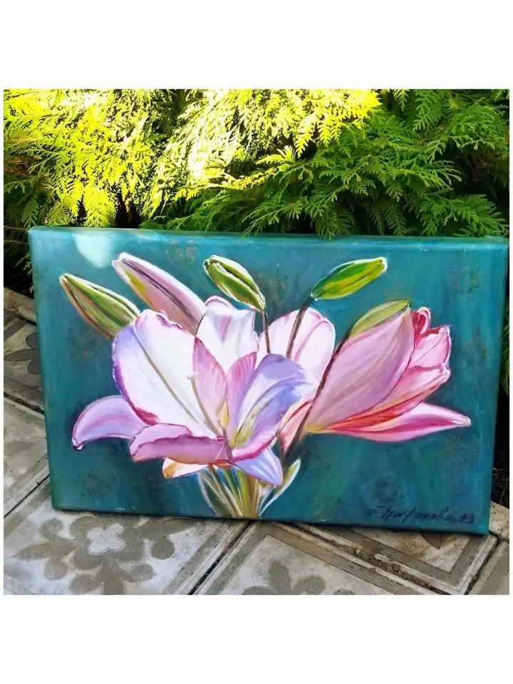 Original oil painting on canvas of Lilies, 40*60 cm