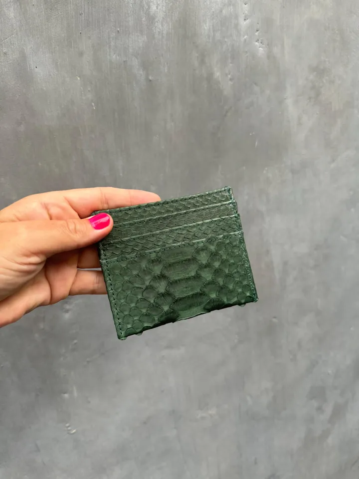 Fast shipping Genuine python skin creditcards holder | business cads holder dark green colour unisex wallet small | gift idea exotic python