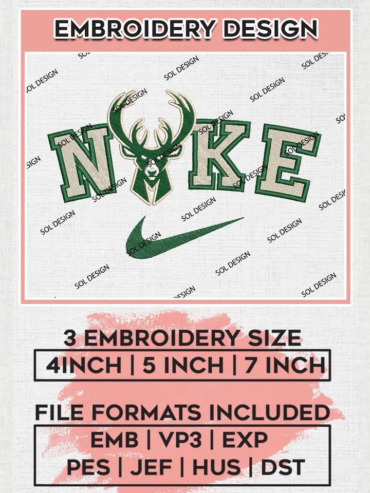 Nike Milwaukee Bucks Machine Embroidery Designs, NBA Milwaukee Bucks Embroidery Design Files, NBA Bucks Logo, NBA Machine Embroidery Designs, NBA Embroidery Designs, Digital Download