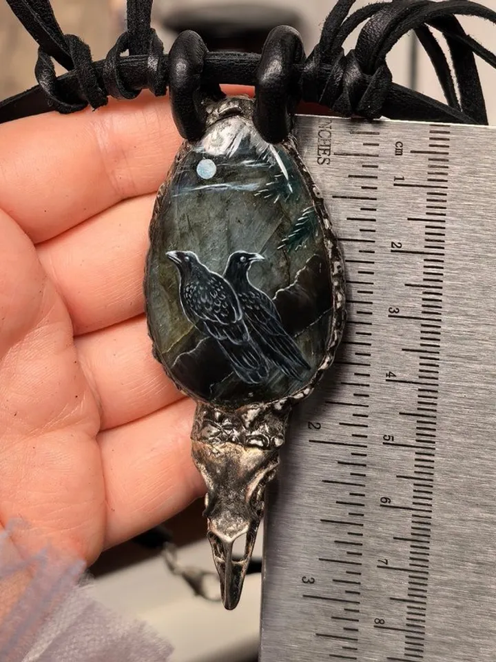 Raven necklace Crow Viking necklace Labradorite gemstone