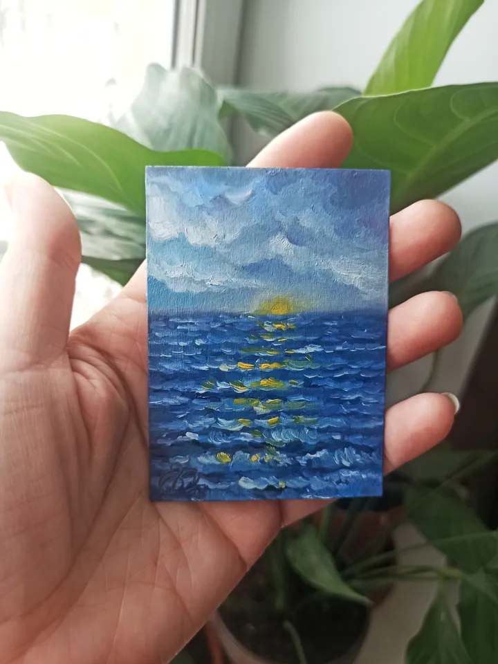 Original oil painting ACEO, Seascape #2, Miniature painting 2,5x3,5 in