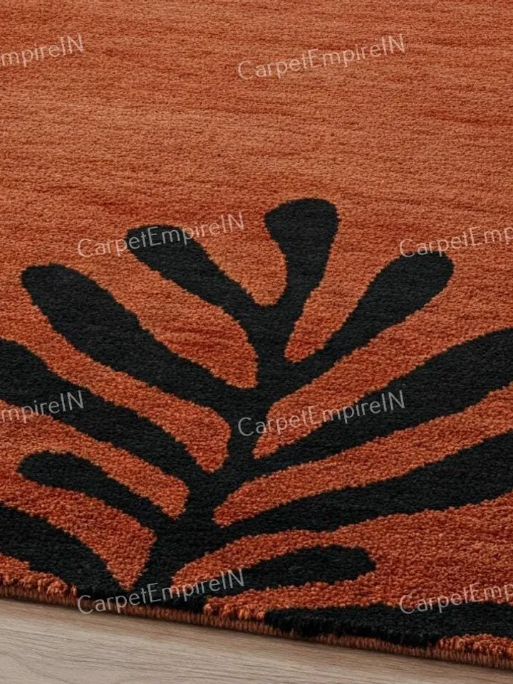 8x10 Area Rug, Rustic Burnt Orange - Modern Botanical Wool Rug, Hand-Tufted Floral Carpet, Contemporary, Home Decor 4x6,5x7,6x9,8x10,9x12..