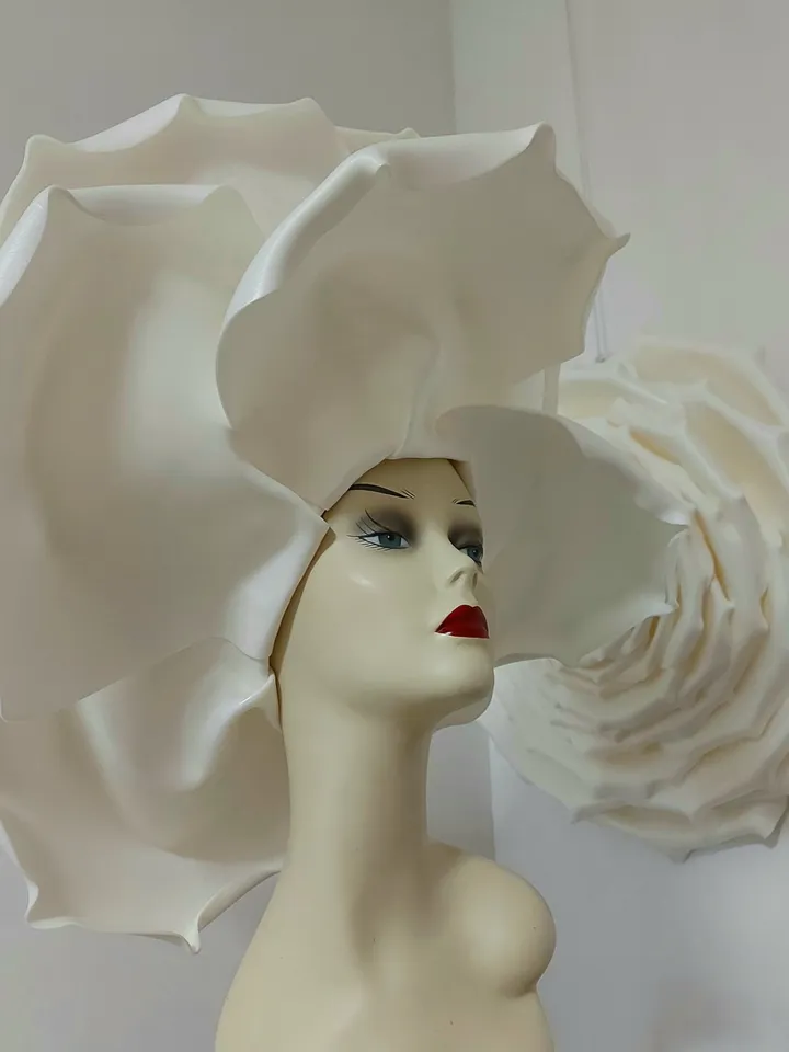 Oversized rose hat 2 pcs Wedding headdress giant soft rose, Bridal Flower headpiece, Large white rose headwear