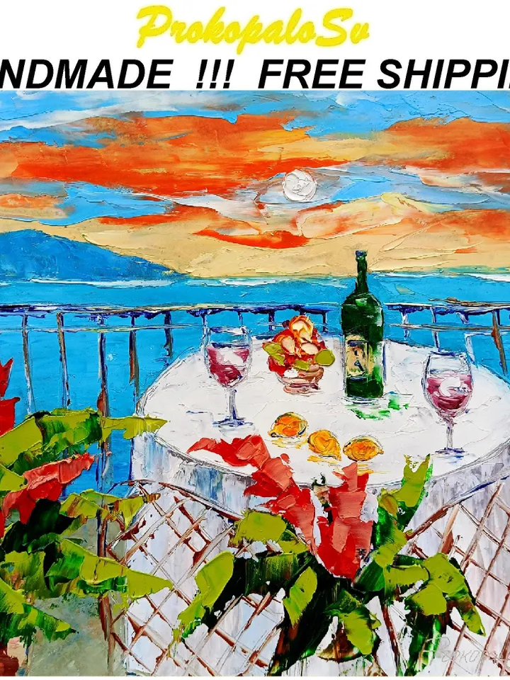 Sorrento Amalfi Coast oil painting italian Sea Original Painting Modern Art Sunset Seascape  Sorrento itali Wall Art by ArtProkopaloSv