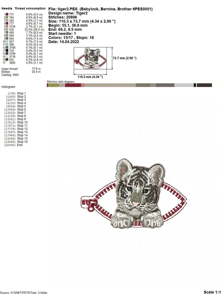 Tiger cub in a zipper pocket Miniature realistic machine embroidery design Pet design tiger realistic pattern tiger cub embroidery motif