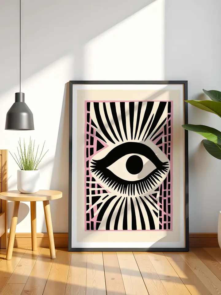 Eye Art Print Set, Bold Eye Poster, Pink Accent Graphic Print, Abstract Eye Wall Art, Minimal Eye Illustration, instant Digital Download
