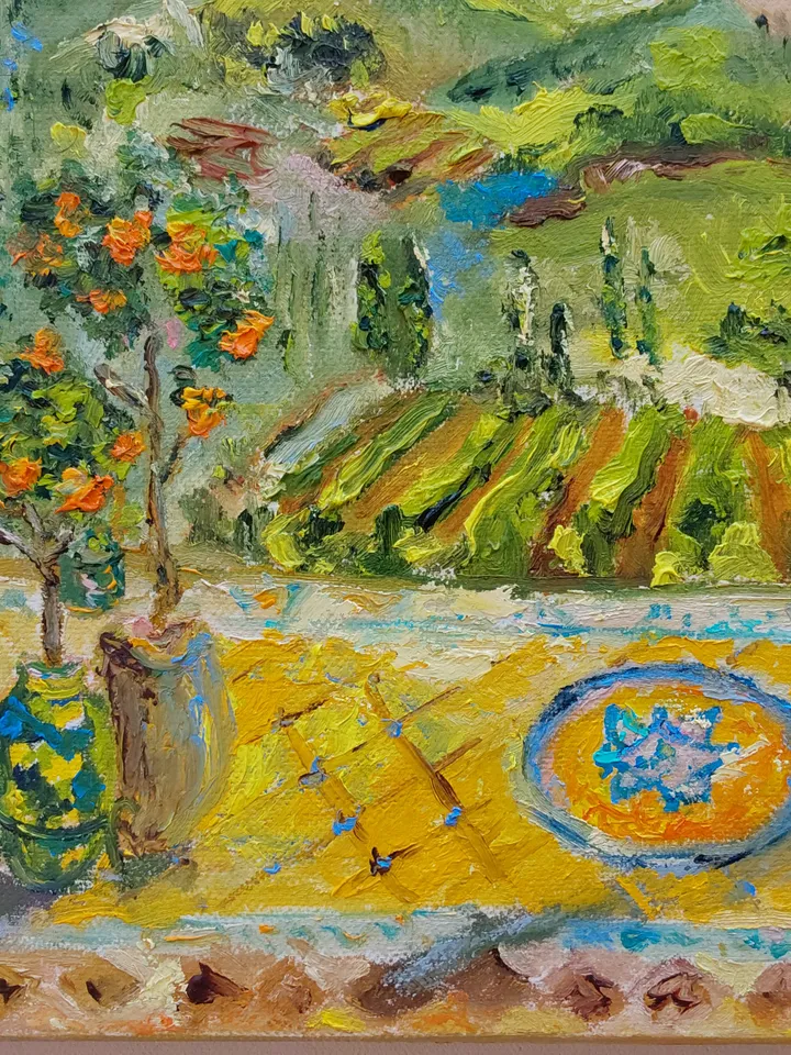 "Summer terrace overlooking the valley" oil painting on canvas 30x40cm (12x16inch)