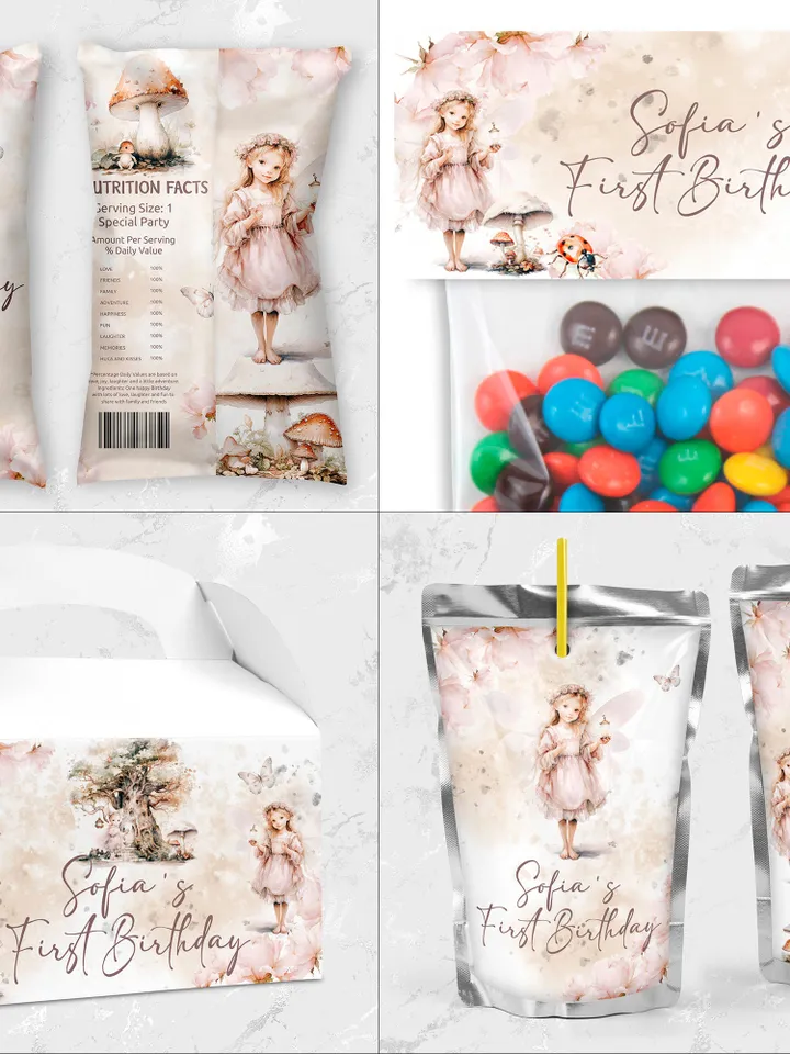 DIY Fairy Girl Magical Birthday Bundle; Editable 1st Birthday Party Template Enchanted Birthday Party Cute Magical Pixie Birthday Party fa12