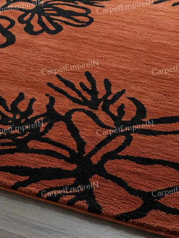 8x10 Area Rug, Rustic Burnt Orange - Modern Botanical Wool Rug, Hand-Tufted Floral Carpet, Contemporary, Home Decor 4x6,5x7,6x9,8x10,9x12..