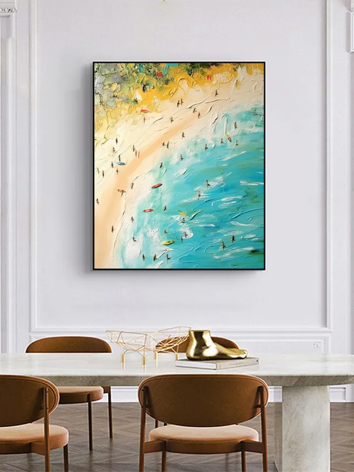 Original Beach Painting On Canvas, Summer Seaside Oil Painting, Golden Beach Art, Office Living Room Wall Art, Large Wall Art, Home Decor